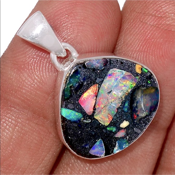 Genuine Ethiopian Opal in pyrite Silver pendants - Picture 2 of 4